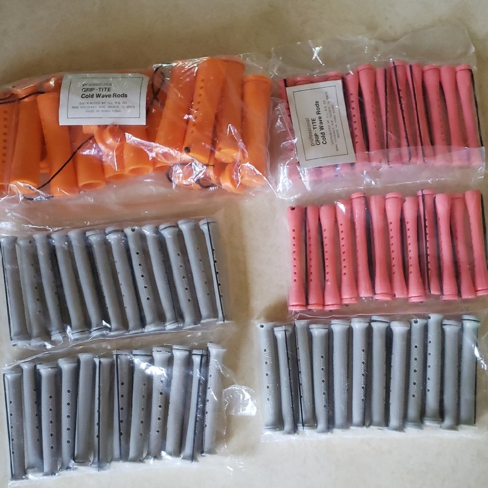 Grip-Tite Assorted Cold Wave Perm Rods Hair Curlers in Pink, Orange, and Gray